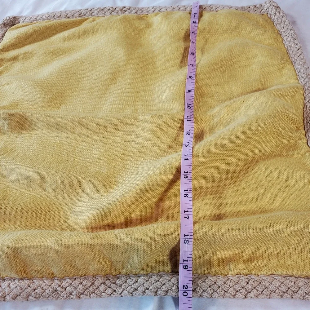 Potterybarn 100% Linen Throw Pillow Sham Mustard With Rope Trim 20x20‎ Zip